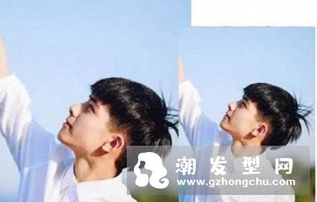 这款锅盖头很适合年轻男生,鬓角处的头发剃得很轻薄,顶部保留一定的发量