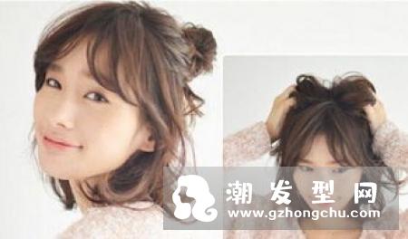 无刘海半丸子头怎么扎 适合长发吗