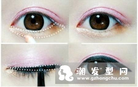 蜜桃妆的画法及教程 用白色或粉色眼影